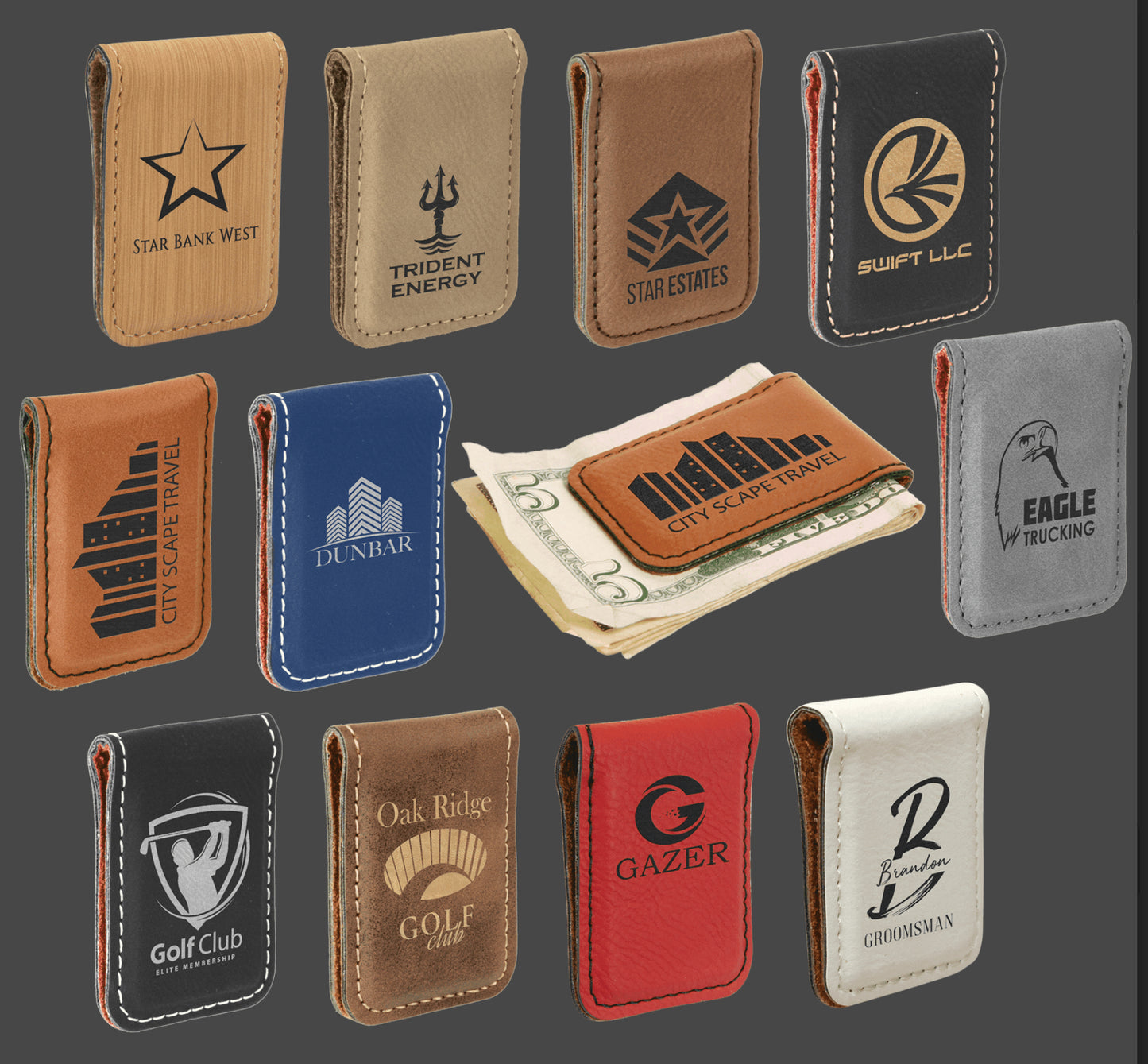 Laserable Leatherette Money Clip 1 3/4" x 2 1/2"